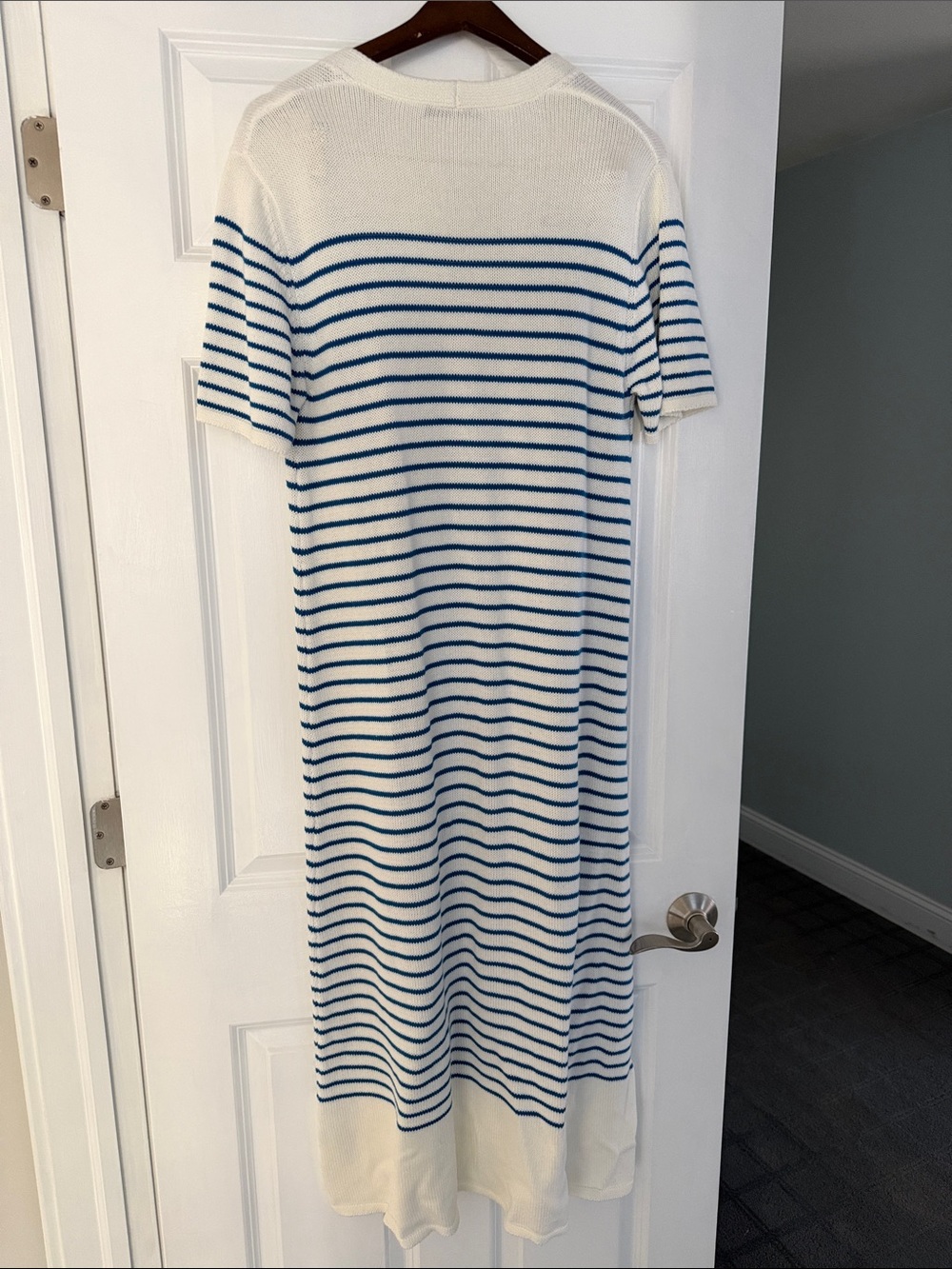 Zara Cream & Blue Striped Button-Front Maxi sweater cotton Dress - Picture 4 of 7